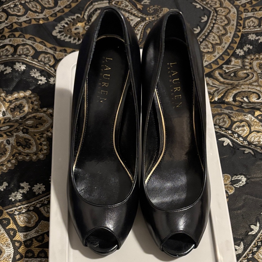 Ralph Lauren Black Peep Toe Heels